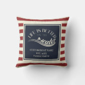 赤いネイビーストライプのブルーボート名 クッション (裏面)