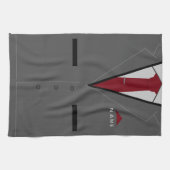 赤いネクタイのグレーのスーツ – 名前を追加おもしろい- キッチンタオル (横)