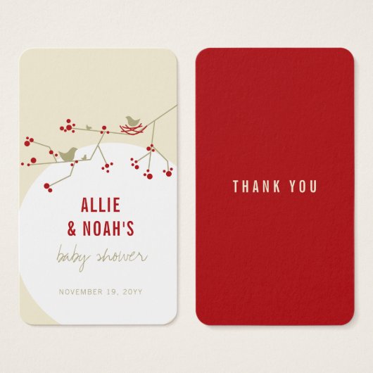 赤いネスティングバーズファミリーベイビーシャワーDIYギフトラベル (正面&裏面)