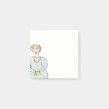 赤いネックレスのポスト・イットを持つジャーナル女の子