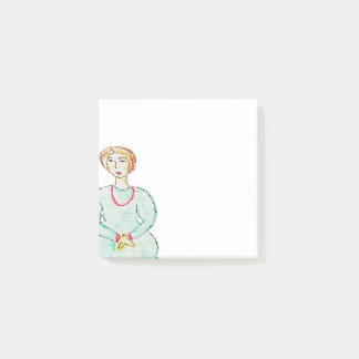 赤いネックレスのポスト・イットを持つジャーナル女の子 ポストイット