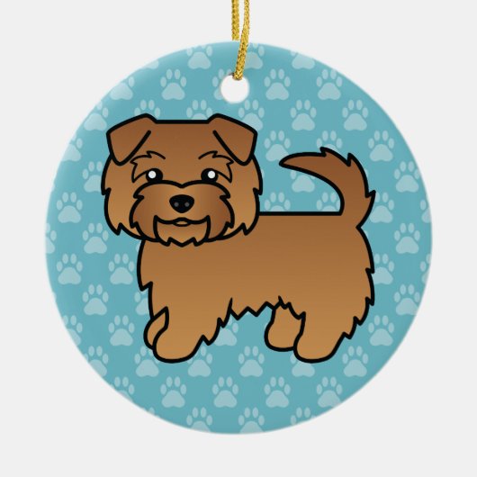 赤いノーフォーク・テリア 犬のキャラクターイラスト セラミックオーナメント (正面)