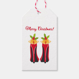 赤いハイヒールとクリスマスベル ギフトタグ
