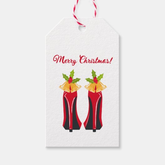 赤いハイヒールとクリスマスベル ギフトタグ (正面)