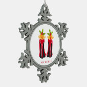 赤いハイヒールとクリスマスベル スノーフレークピューターオーナメント (左)