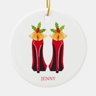 赤いハイヒールとクリスマスベル セラミックオーナメント
