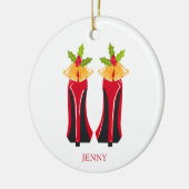 赤いハイヒールとクリスマスベル セラミックオーナメント (左)