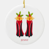 赤いハイヒールとクリスマスベル セラミックオーナメント (裏面)