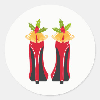 赤いハイヒールとクリスマスベル ラウンドシール