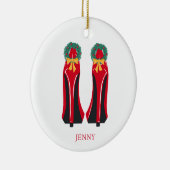赤いハイヒールとクリスマスリース セラミックオーナメント (右)