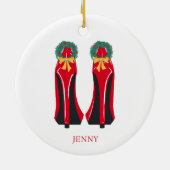 赤いハイヒールとクリスマスリース セラミックオーナメント (裏面)