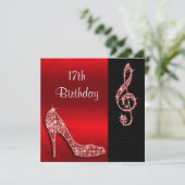 赤いハイヒールとト音記号の17歳の誕生日 招待状 (スタンド正面)