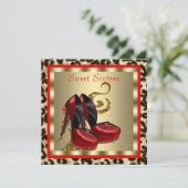 赤いハイヒールとヒョウ柄のスイート16の誕生日 招待状 (スタンド正面)