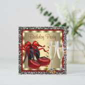 赤いハイヒールとヒョウ柄の誕生日 招待状 (スタンド正面)