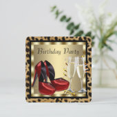 赤いハイヒールとヒョウ柄の誕生日 招待状 (スタンド正面)