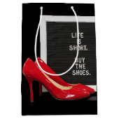 赤いハイヒールと記号 ミディアムペーパーバッグ (正面)