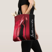 赤いハイヒールの赤い弓 トートバッグ (クローズアップ)