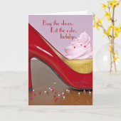 赤いハイヒールの靴のカップケーキ カード (黄色い花)