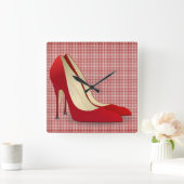 赤いハイヒールは時計に蹄鉄を打ちます スクエア壁時計 (ホーム)