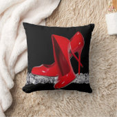 赤いハイヒール及び白いダイヤモンド クッション (ブランケット)