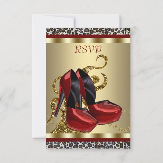 赤いハイヒール靴 レオパード柄 スイート16 返信のお願い 出欠カード (正面)