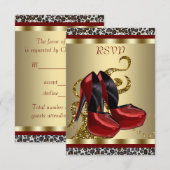 赤いハイヒール靴 レオパード柄 スイート16 返信のお願い 出欠カード (正面/裏面)