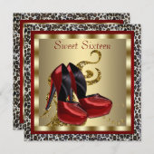 赤いハイヒール靴 レオパード スイート16 誕生日 招待状 (正面/裏面)