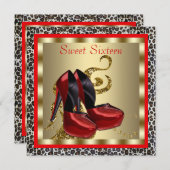 赤いハイヒール靴 レオパード スイート16 誕生日 招待状 (正面/裏面)