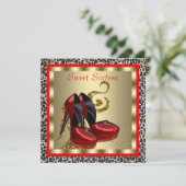 赤いハイヒール靴 レオパード スイート16 誕生日 招待状 (スタンド正面)