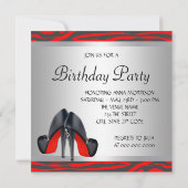 赤いハイヒール靴 赤いシマウマの誕生日パーティー 招待状 (裏面)