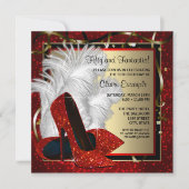 赤いハイヒール いくつでも 赤 黒 ゴールド 誕生日 招待状 (正面)