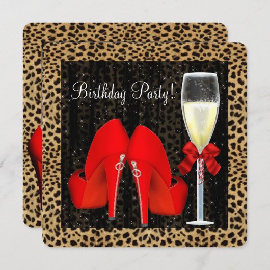 赤いハイヒール シューズ 誕生日パーティー 招待状 (正面/裏面)