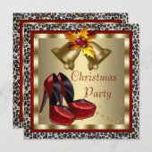 赤いハイヒール レオパード クリスマスパーティー 招待状 (正面/裏面)