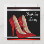 赤いハイヒール  赤と黒のパーティー 誕生日 招待状 (正面)
