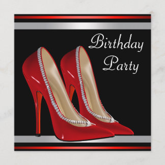 赤いハイヒール  赤と黒のパーティー 誕生日 招待状