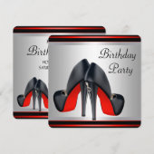 赤いハイヒール 赤と黒の誕生日パーティー 招待状 (正面/裏面)