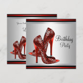 赤いハイヒール 靴 赤 黒 誕生日パーティー 招待状 (正面/裏面)