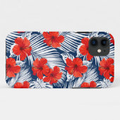 赤いハイビスカスのある熱帯フローラの葉 Case-Mate iPhoneケース (裏面(横))