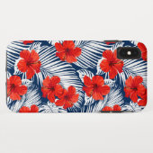 赤いハイビスカスのある熱帯フローラの葉 Case-Mate iPhoneケース (裏面(横))