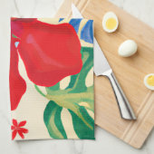赤いハイビスカスのトロピカルキッチンデコータオル キッチンタオル (四つ折り)