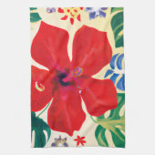 赤いハイビスカスのトロピカルキッチンデコータオル キッチンタオル (縦)
