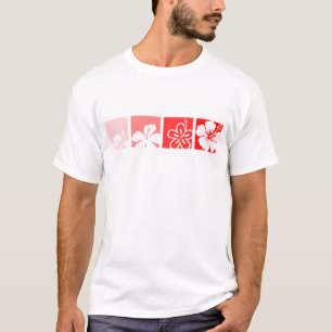 赤いハイビスカスのパステル調のデザイン Tシャツ