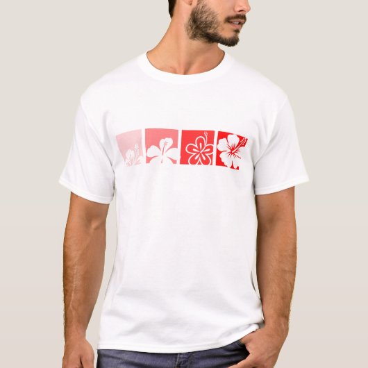 赤いハイビスカスのパステル調のデザイン Tシャツ (正面)