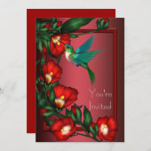 赤いハイビスカスのフライングフレーム 招待状テンプレート 招待状 (正面/裏面)