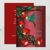 赤いハイビスカスのフライング・ジュエル招待状テンプレート 招待状 (正面/裏面)