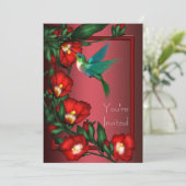 赤いハイビスカスのフライング・ハートの招待状テンプレート 招待状 (スタンド正面)