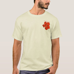 赤いハイビスカスのポケットTシャツの~は"考えますカウアイ島"を Tシャツ