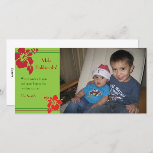 赤いハイビスカスの休日のクリスマスの写真カード シーズンカード (正面/裏面)