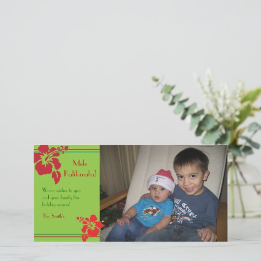 赤いハイビスカスの休日のクリスマスの写真カード シーズンカード (スタンド正面)