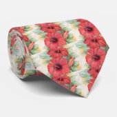 赤いハイビスカスの数々のな熱帯花の絵画- ネクタイ (ロール)